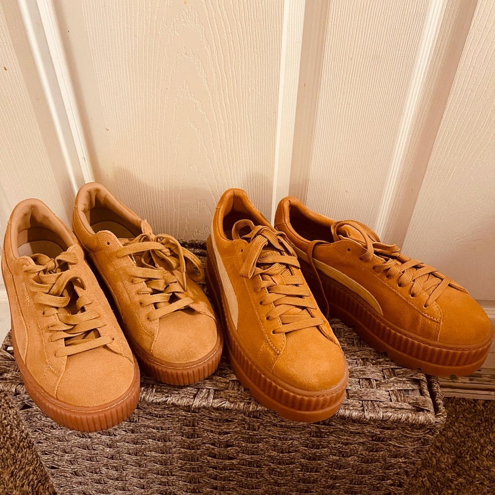 Puma Cleated creeper women’s/Puma Platforms in Oatmeal Brown-Gold